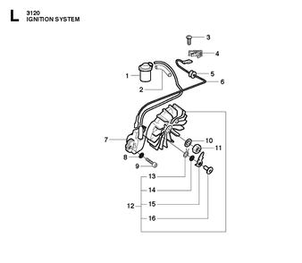 Ignition System Diagram and Parts List for 3120XP-3120XPEPA 20162700001-20180900000 Husqvarna Chainsaw
