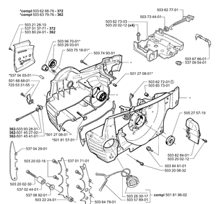 Crankcase Diagram and Parts List for 362EPA 2001-10 Husqvarna Chainsaw