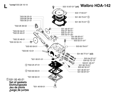 Carburetor Details Diagram and Parts List for 250R 20023100001-20145399999 Husqvarna Brush Cutter