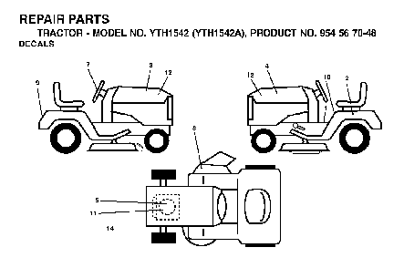 Decals Diagram and Parts List for YTH1542A (954567048)(2000-11) Husqvarna Lawn Tractor
