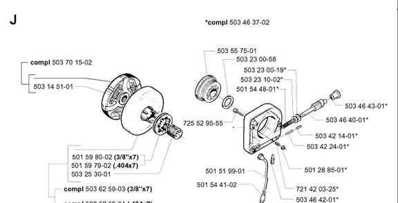 Clutch And Oil Pump Diagram and Parts List for 395XP/ (XPG)(20010100001-20034000000) Husqvarna Chainsaw