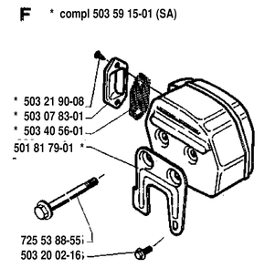 Muffler Diagram and Parts List for 288 19933600001-19974900000 Husqvarna Chainsaw