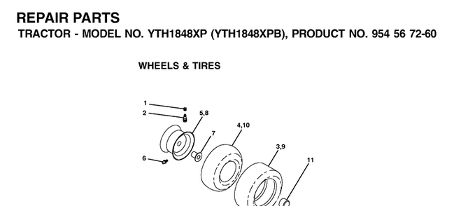 Wheels And Tires Diagram and Parts List for YTH1848XP (954567260)(2001-05) Husqvarna Lawn Tractor