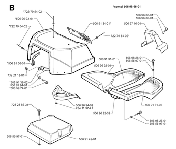 Hood Diagram and Parts List for R11BIO 1999-04 Husqvarna Lawn Tractor