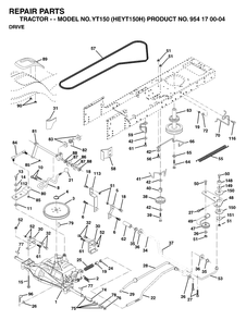 Drive Diagram and Parts List for YT150 (954170004-H)(1996-01) Husqvarna Lawn Tractor