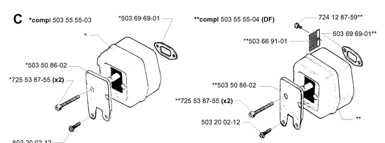 Muffler Diagram and Parts List for 257 20013500001-Current Husqvarna Chainsaw