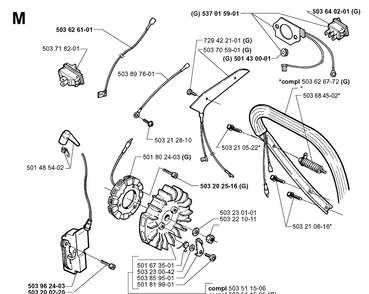 Electrical Diagram and Parts List for 371XP 19991800001-Current Husqvarna Chainsaw