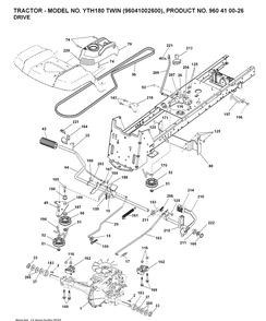 Drive Diagram and Parts List for YTH180 (96041002600)(2007-02) Husqvarna Lawn Tractor
