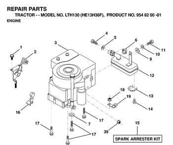 Engine And Cutting Equipment Diagram and Parts List for LTH130 (HE13H36F)(1998-12) Husqvarna Lawn Tractor