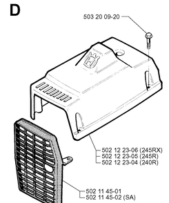 Cylinder Cover Diagram and Parts List for 245R 19984000001-20023100000 Husqvarna Brush Cutter