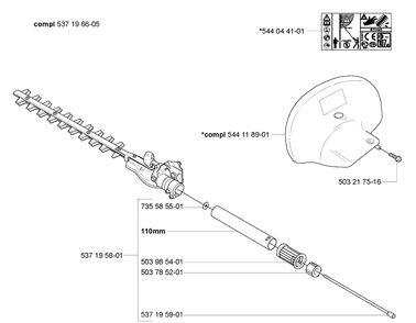 Hedge Attachment Diagram and Parts List for HA110 2005-09 Husqvarna Hedge Trimmer