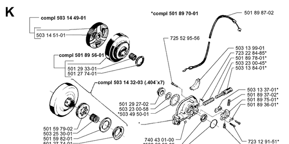 Clutch And Oil Pump Diagram and Parts List for 3120 19960100001-19980900000 Husqvarna Chainsaw