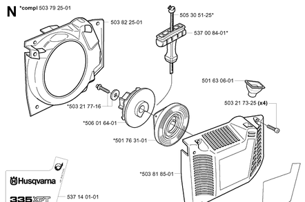 Starter Diagram and Parts List for 335XPT 20011800001-Current Husqvarna Chainsaw