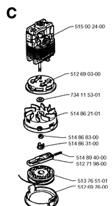 Motor Diagram and Parts List for 19953200001-19961400000  Husqvarna Trimmer