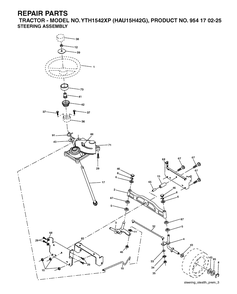 Steering Diagram and Parts List for YTH1542XP (HAU15H42G)(2004-09) Husqvarna Lawn Tractor