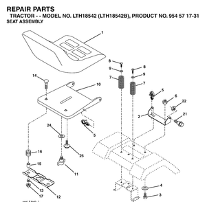 Seat Diagram and Parts List for LTH18542-LTH18542B 2004-03 Husqvarna Lawn Tractor