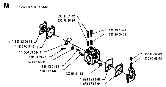 Carburetor Details Diagram and Parts List for 26L 1993-05 Husqvarna Trimmer