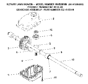 Gear Case Diagram and Parts List for R152SVB (96141006500, 961410065)(2006-02) Husqvarna Lawn Mower