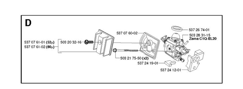 Carburetor And Air Filter Diagram and Parts List for 336 20034000001-20040100000 Husqvarna Chainsaw