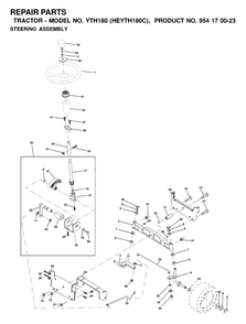 Steering Diagram and Parts List for YTH180 (954170023-C)(2000-03) Husqvarna Lawn Tractor