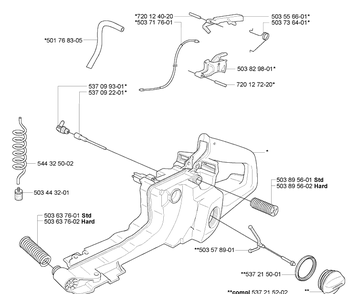 Fuel Tank/Rear Handle Diagram and Parts List for 365EPA 2007-03 Husqvarna Chainsaw
