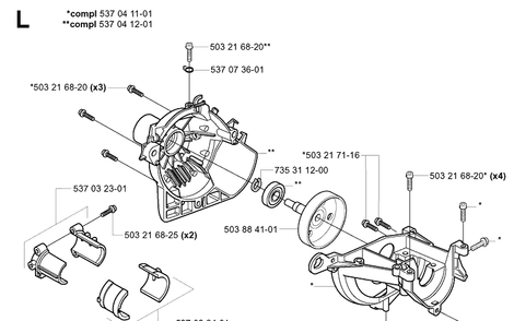 Crankcase Diagram and Parts List for 322E 20010100001-Current Husqvarna Edger