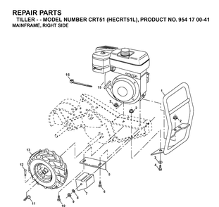 Mainframe, Right Side Diagram and Parts List for CRT51 (HECRT51L)(2003-01) Husqvarna Cultivator