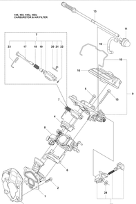 Carburetor And Air Filter Diagram and Parts List for 450E 2009-02 Husqvarna Chainsaw