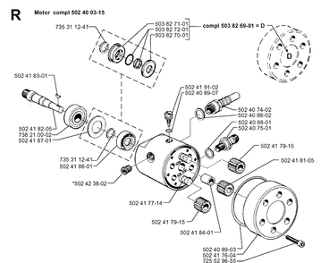 Hydraulic Pump - Motor Diagram and Parts List for 250PS 19960500001-19984000000 Husqvarna Pole Saw