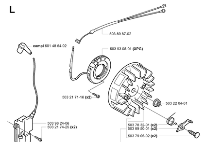 Ignition System Diagram and Parts List for 351 20012200001-Current Husqvarna Chainsaw