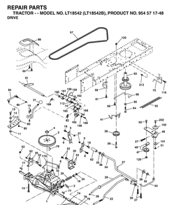 Drive Diagram and Parts List for LT18542-LT18542B 2004-02 Husqvarna Lawn Tractor