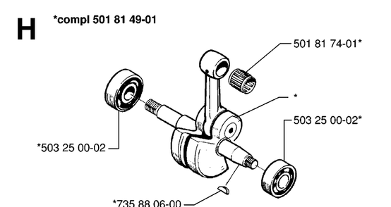 Crankshaft 2 Diagram and Parts List for 288 19974900001-20000600000 Husqvarna Chainsaw