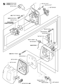 Carburetor And Air Filter Diagram and Parts List for 335RX 20064000001-20070100000 Husqvarna Brush Cutter