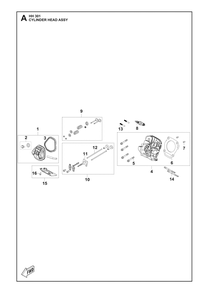 Cylinder Head Assembly Diagram and Parts List for HH301 598609801, 598609802, 598609803 Husqvarna Engine