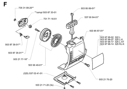 Starter Diagram and Parts List for 322L 20000100001-20020100000 Husqvarna Edger