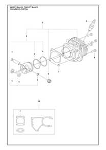 Cylinder Piston Diagram and Parts List for T540XPMARKIII  Husqvarna Chainsaw