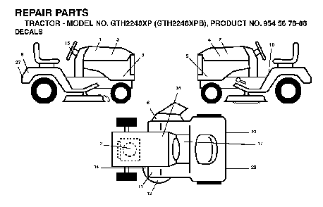 Decals Diagram and Parts List for GTH2248XP (GTH2248 XPB, 954567888)(2003-05) Husqvarna Lawn Tractor