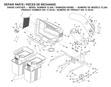 Bagger Diagram and Parts List for CL36A (954120093)(2001-03) Husqvarna Lawn Tractor Accessories