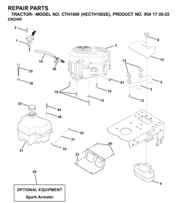 Engine And Cutting Equipment Diagram and Parts List for CTH160II (HECTH1602E)(2001-02) Husqvarna Lawn Tractor