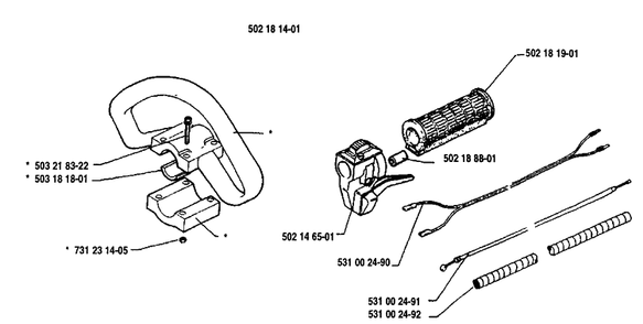 Handle Assembly Diagram and Parts List for 132RB 1991-11 Husqvarna Brush Cutter