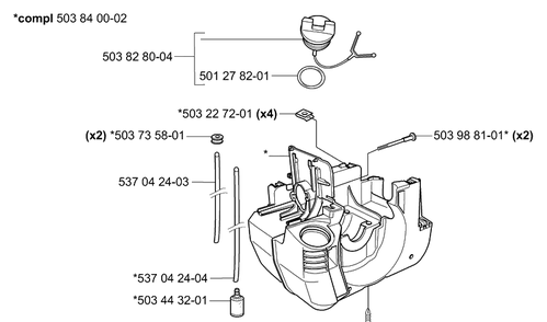 Crankcase/Fuel Tank Diagram and Parts List for 232L 2006-01 Husqvarna Trimmer