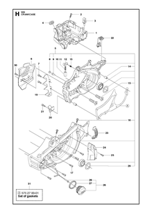 Crankcase Diagram and Parts List for 555 2011-03 Husqvarna Chainsaw
