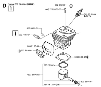 Cylinder Piston 2 Diagram and Parts List for 359 20060600001-20070900000 Husqvarna Chainsaw