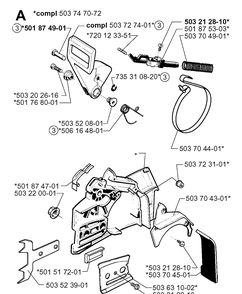 Chain Brake Diagram and Parts List for 261 19992300001-Current Husqvarna Chainsaw