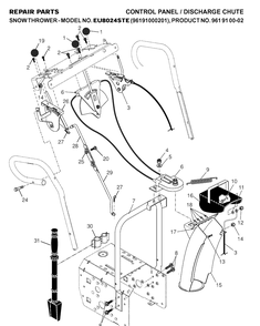 Control Panel And Discharge Chute Diagram and Parts List for 8024STE (96191000201)(2007-01) Husqvarna Snow Blower