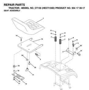 Seat Diagram and Parts List for CT130 (HECT130D)(2001-01) Husqvarna Lawn Tractor