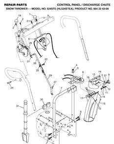 Control Panel And Discharge Chute Diagram and Parts List for 524STE (HL524STEA)(2004-08) Husqvarna Snow Blower