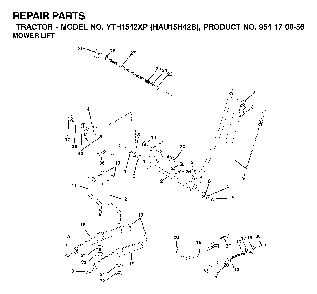Mower Lift / Deck Lift Diagram and Parts List for YTH1542XP (HAU15H42B, 954170056)(2003-01) Husqvarna Lawn Tractor