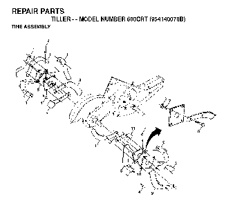 Tine Assembly Diagram and Parts List for 600CRT (954140070B)(1999-04) Husqvarna Tiller