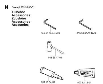Accessories Diagram and Parts List for 261 19992300001-Current Husqvarna Chainsaw
